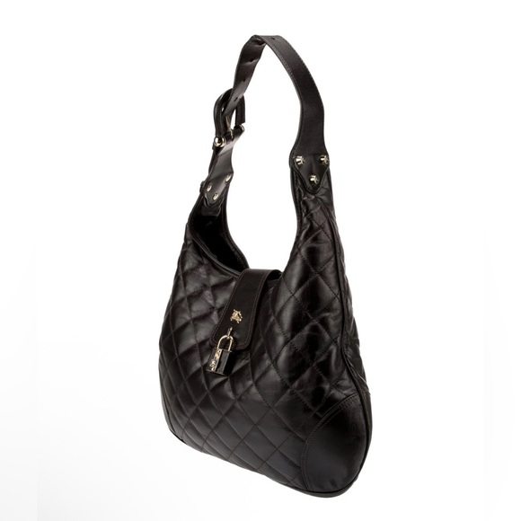Burberry Black Patent Leather Quilted ‘Brooke’ Hobo Shoulder Bag w Lock Detail - Picture 8 of 17